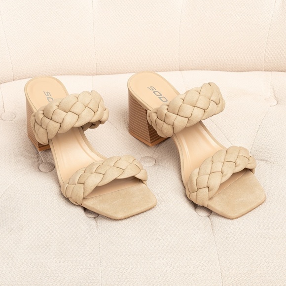 TAUPE Braided Stacked Heel Sandals 6.5 - Picture 2 of 3